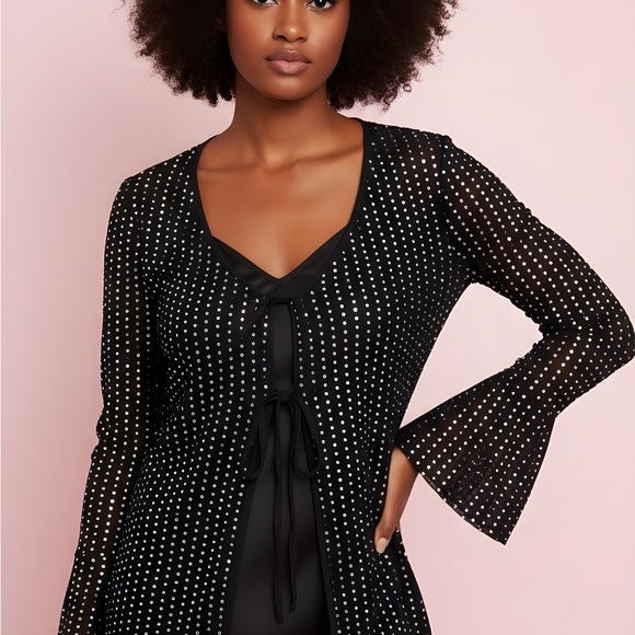 Tops - Black Sparkly tie top